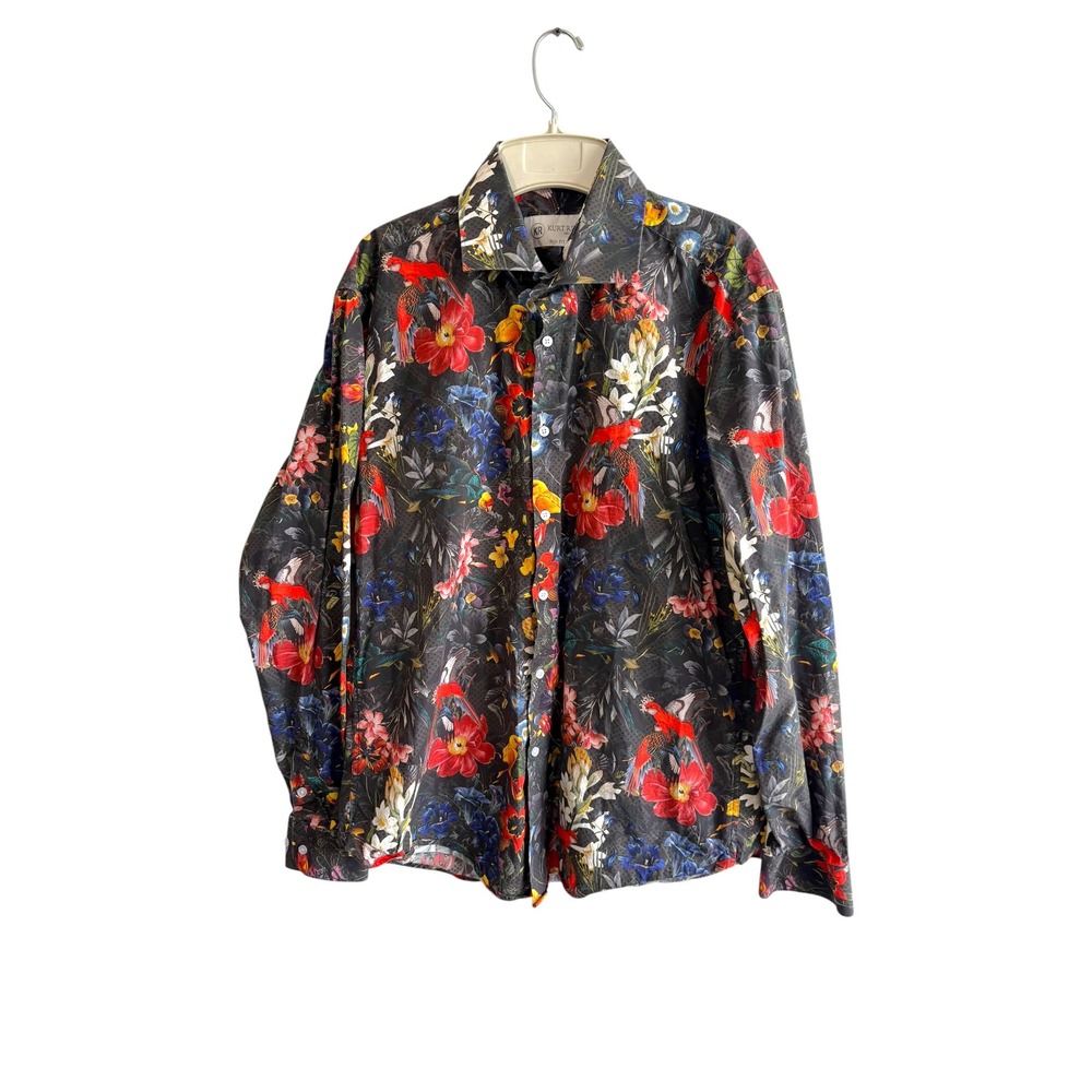 Kurt River Size XL Black Multicolor Floral Slim Fit Bowery Spread Shirt Resort